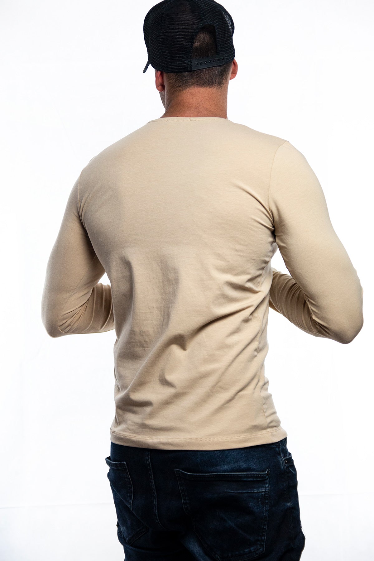Plain Beige Crew Neck Long Sleeve T-shirt