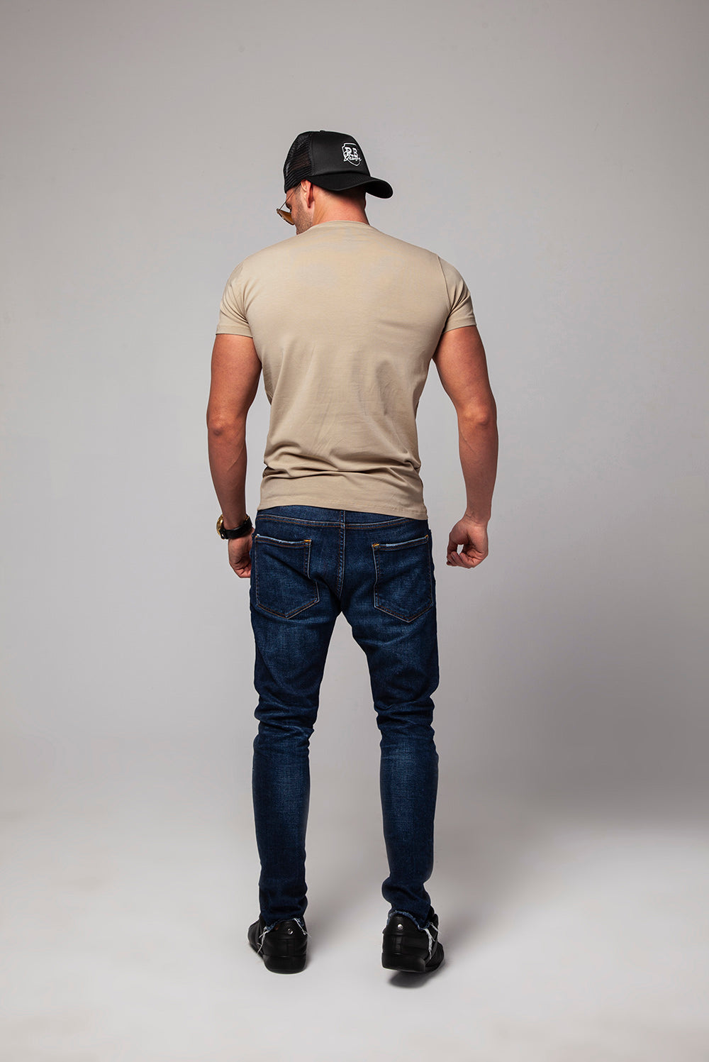 Men's Plain Beige Crew Neck T-shirt - Cappuccino