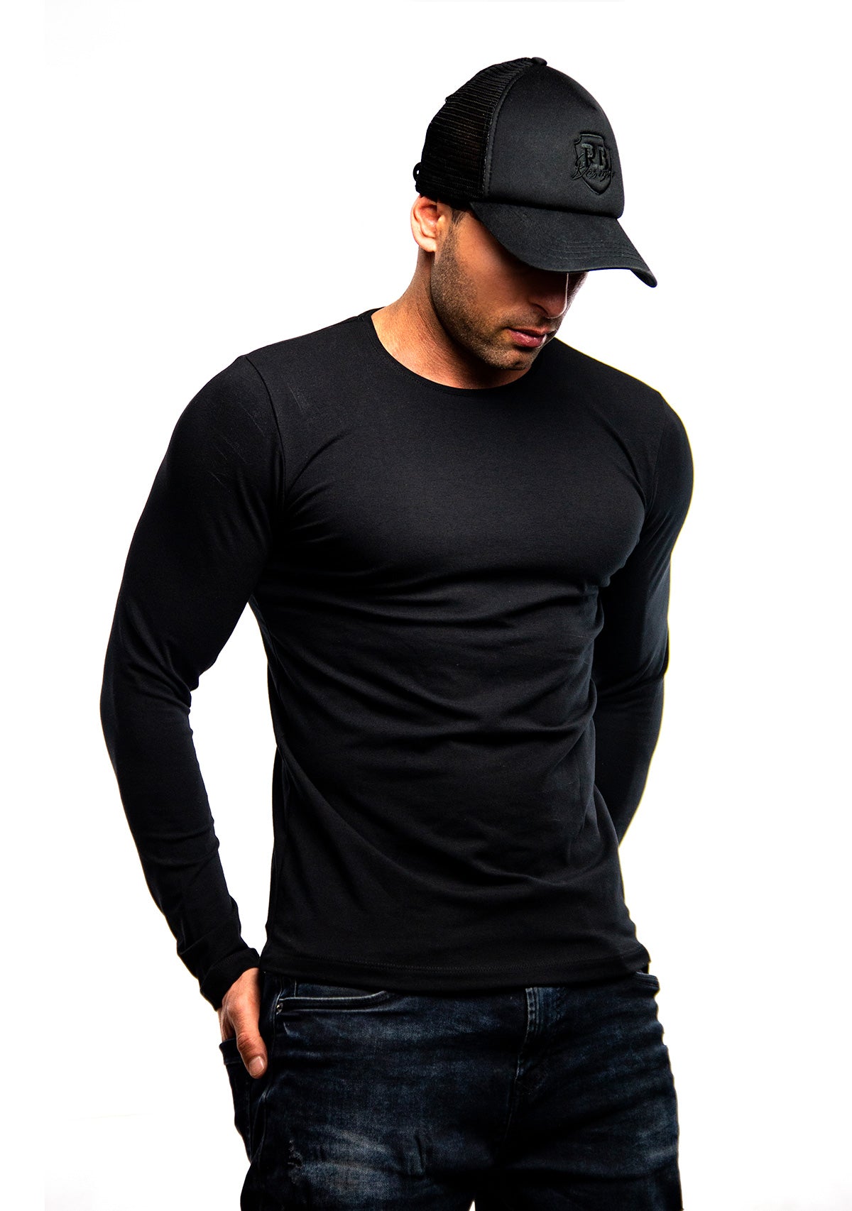 Plain Black Crew Neck Long Sleeve T-shirt