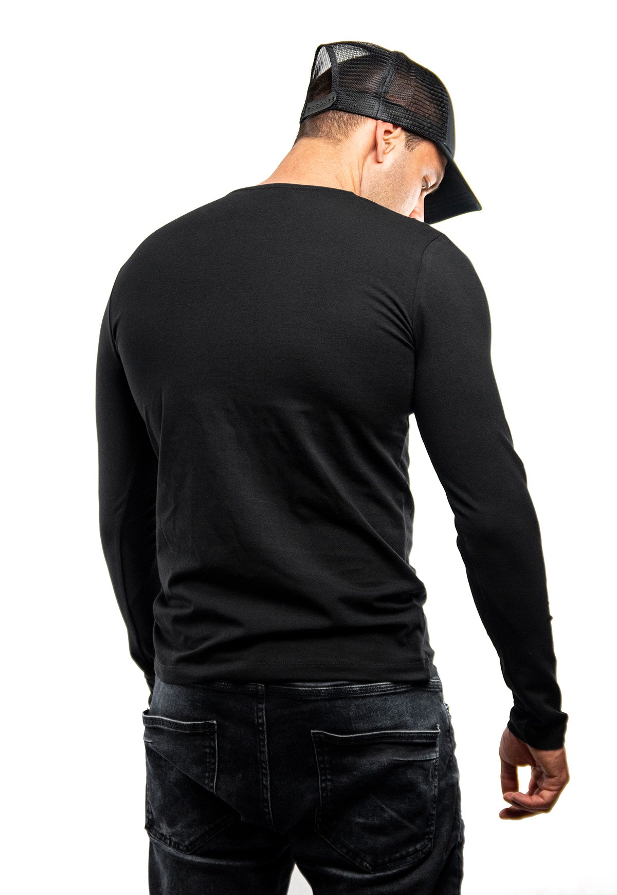 Plain Black Crew Neck Long Sleeve T-shirt