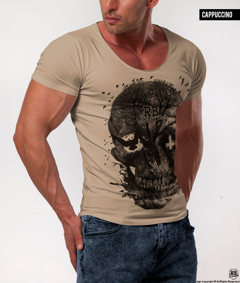 Men's Designer Skull Tshirt Vintage Skeleton Graphic Top MD050 RB