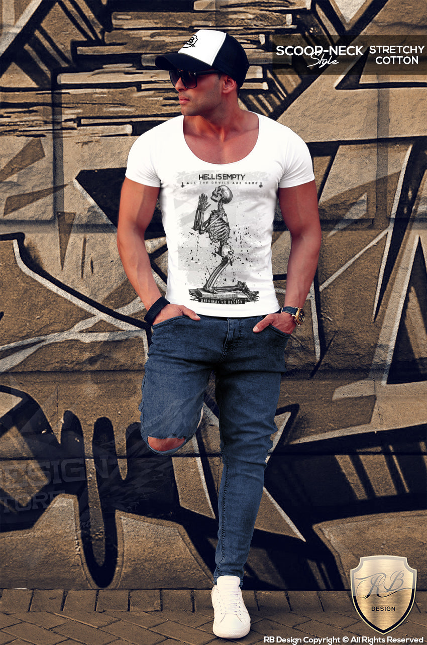 mens scoop neck skeleton t shirts