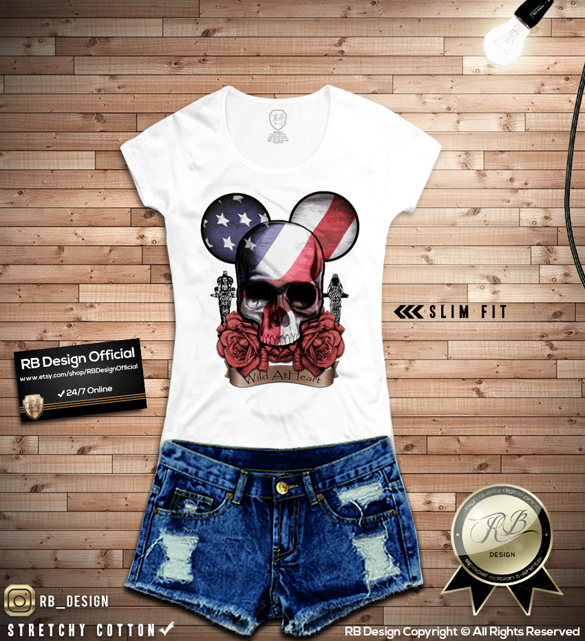 Mickey Skull Women T-shirt USA Flag RB Design Tank Top WD106