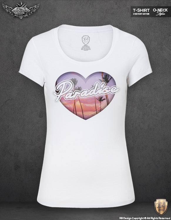 Women's Heart T-shirt Paradise Palm Trees Graphic Top WD194
