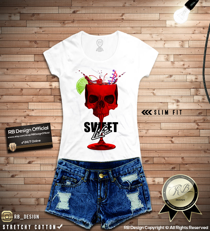 The Crazy Cocktail Ladies Graphic Top Sweet Life Skull T-shirt WD212