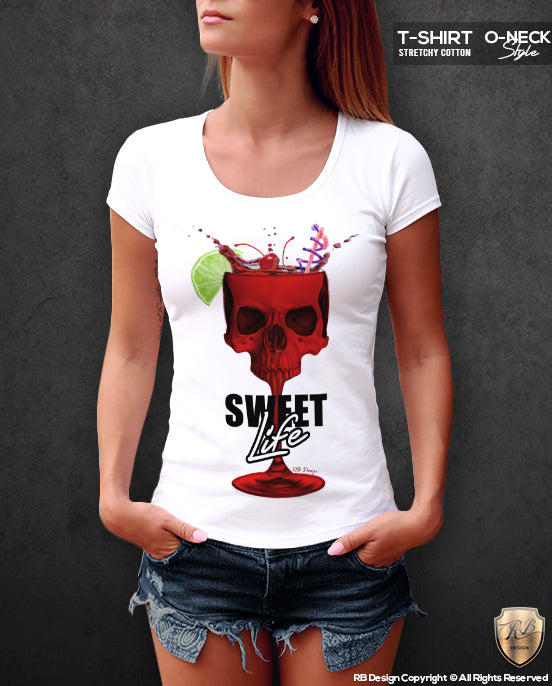 The Crazy Cocktail Ladies Graphic Top Sweet Life Skull T-shirt WD212