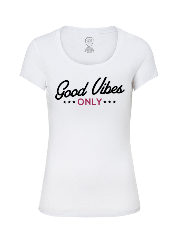 Good Vibes Only Ladies T-shirt Summer Beach Top Stylish RB Design Tee Shirt WD233 Pink