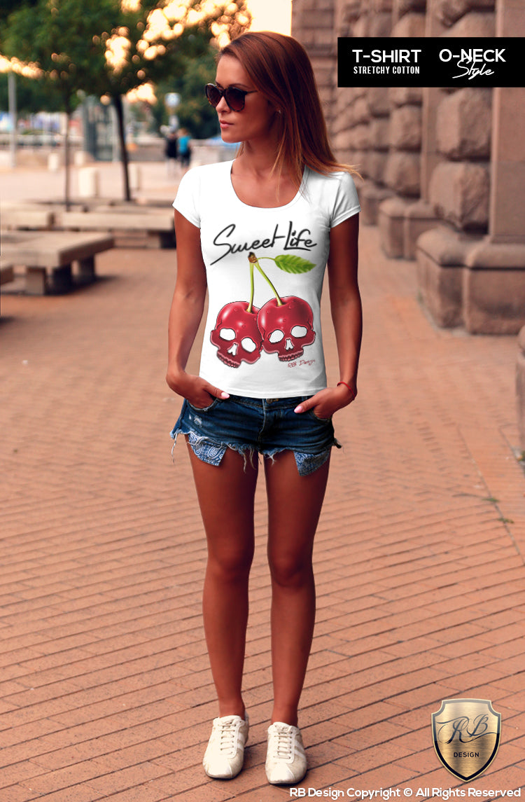 Sweet Life Cherry Skulls Womens T-shirt Street Fashion Ladies RB Design Tank Top WD280
