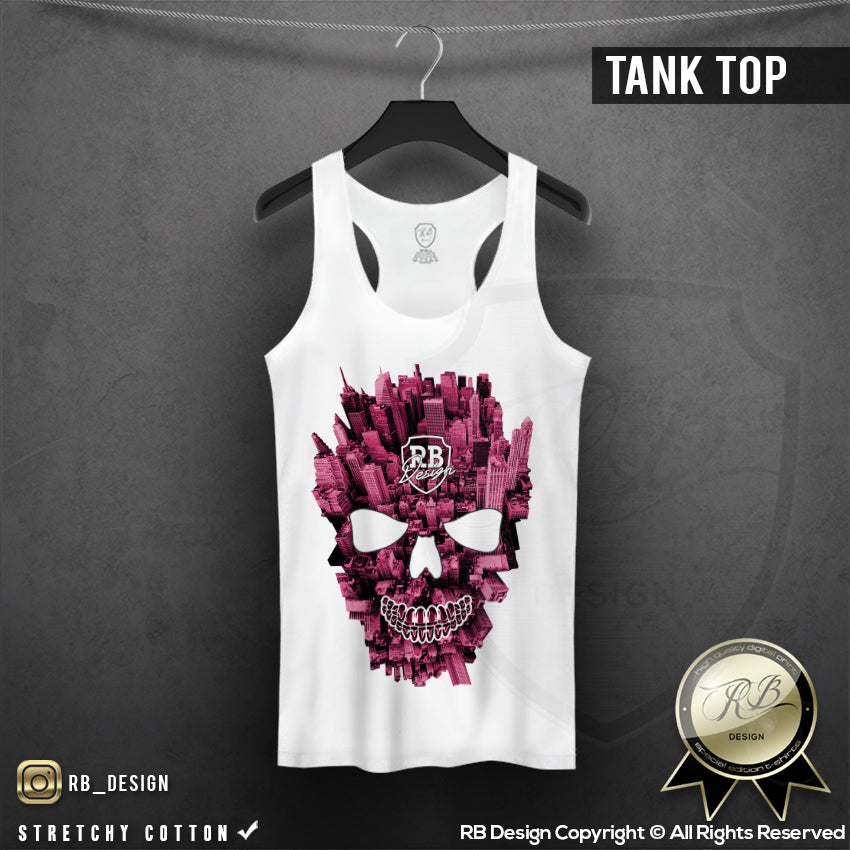 New York Manhattan Skull T-shirt Unique Ladies Graphic Tank Top WD346