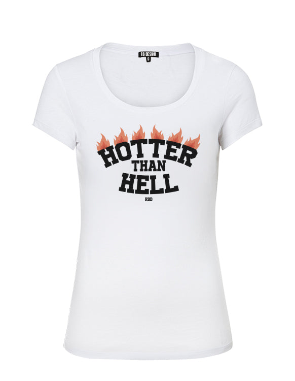 Women's Trendy T-Shirt With Sayings "Hotter Than Hell" WTD385