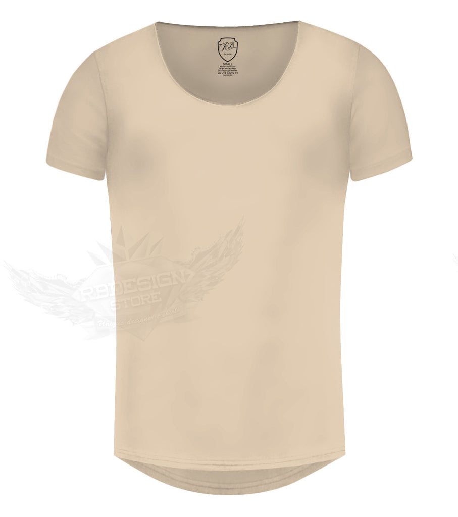 Men's Plain Beige Scoop Neck T-shirt HIGH QUALITY slim fit tees online – RB  Design Store