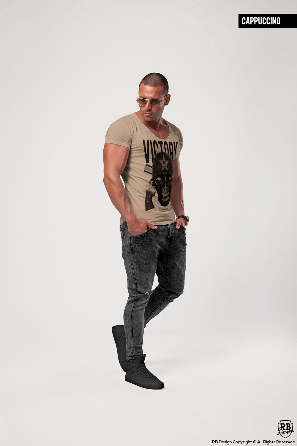 Men's Skull T-shirt "VICTORY" Scoop Crew Neck / Color Option / MD593