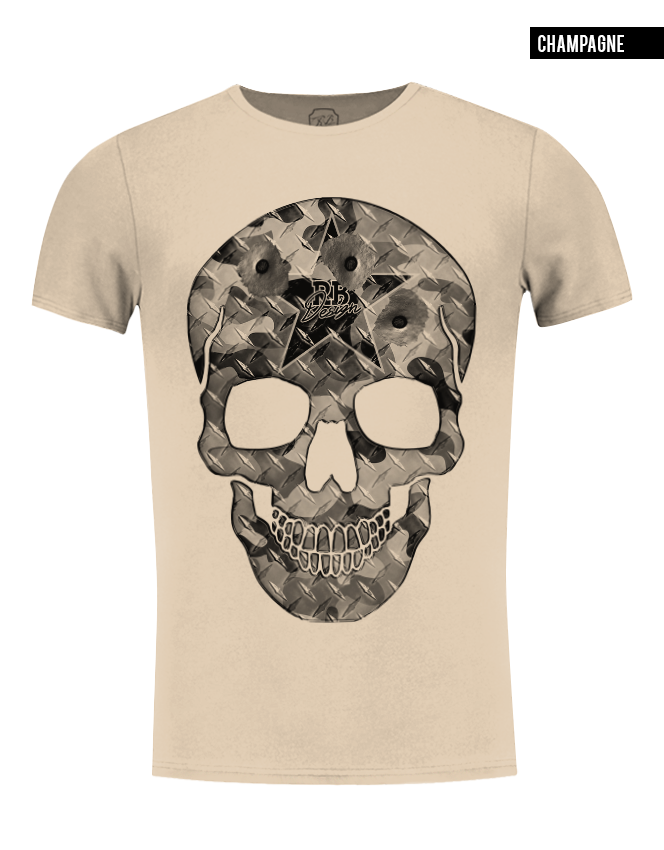 rb design skull t shirt beige scoop neck top