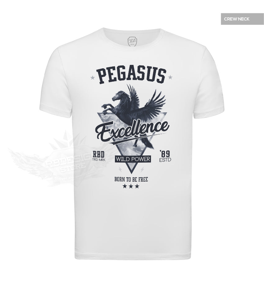 Luxury Men's Fashion White Graphic T-shirt PEGASUS Blue MD880