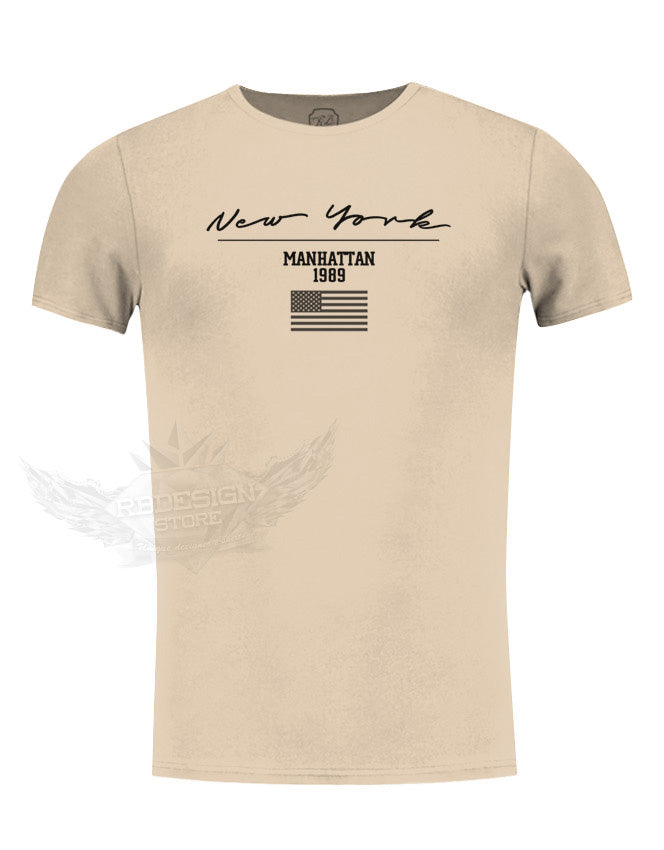 Men's Casual Printed T-shirt Muscle Fit New York Scoop Neck Tee / Color Option / MD917NY