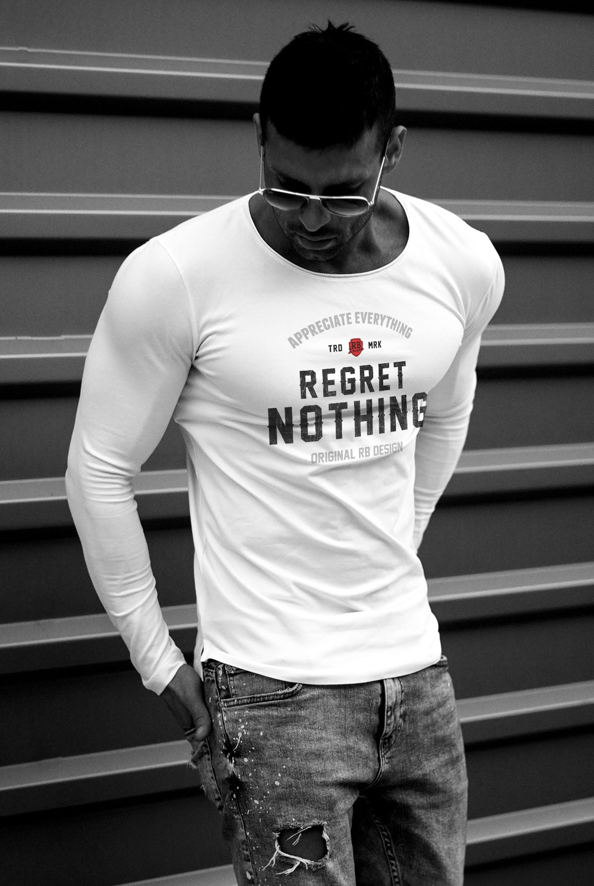 Mens Long Sleeve T-shirt "Regret Nothing" MD982