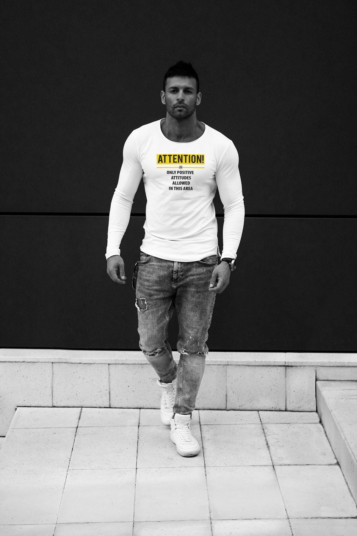 Mens Long Sleeve T-shirt "ONLY Positive attitudes allowed" MD995