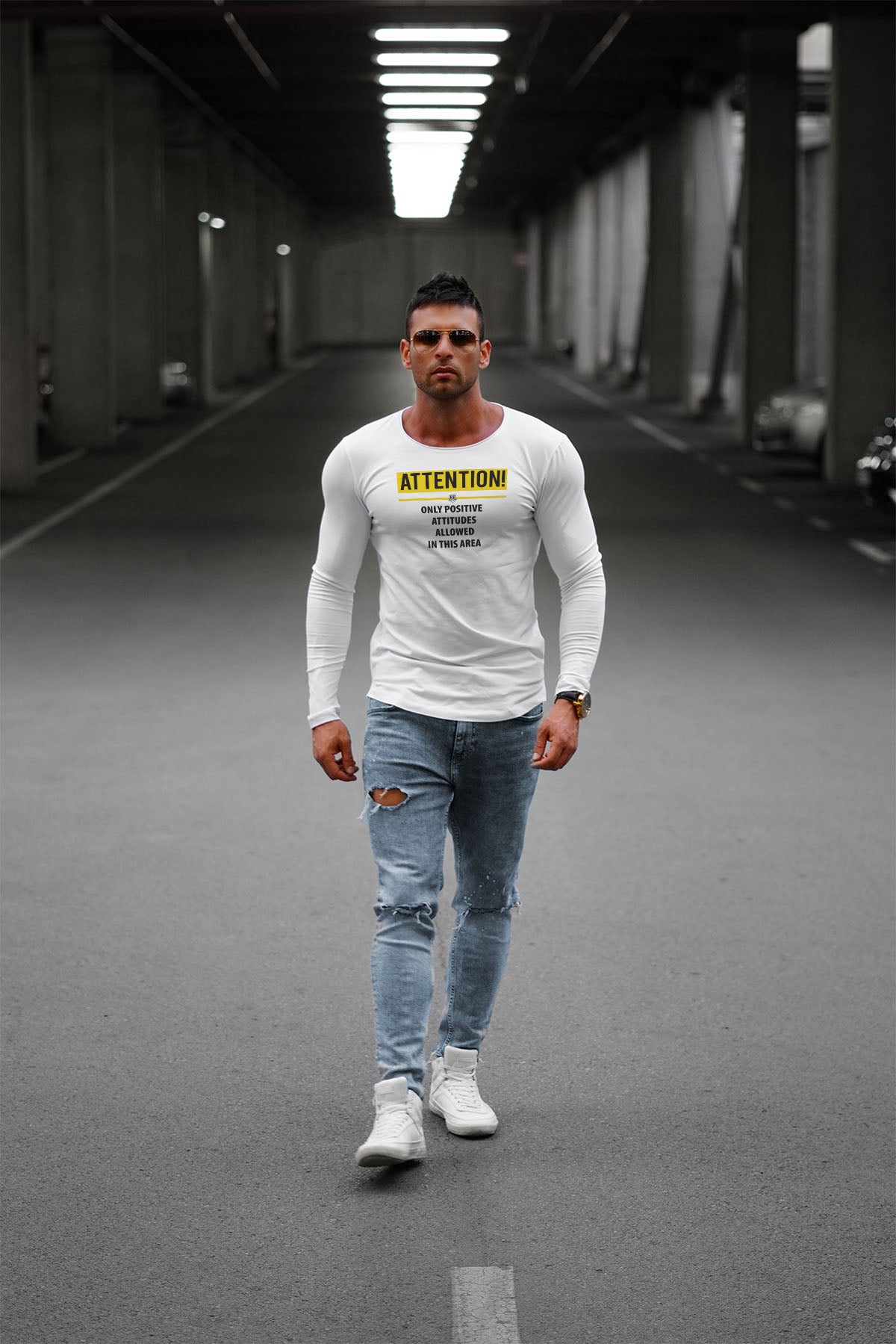 Mens Long Sleeve T-shirt "ONLY Positive attitudes allowed" MD995