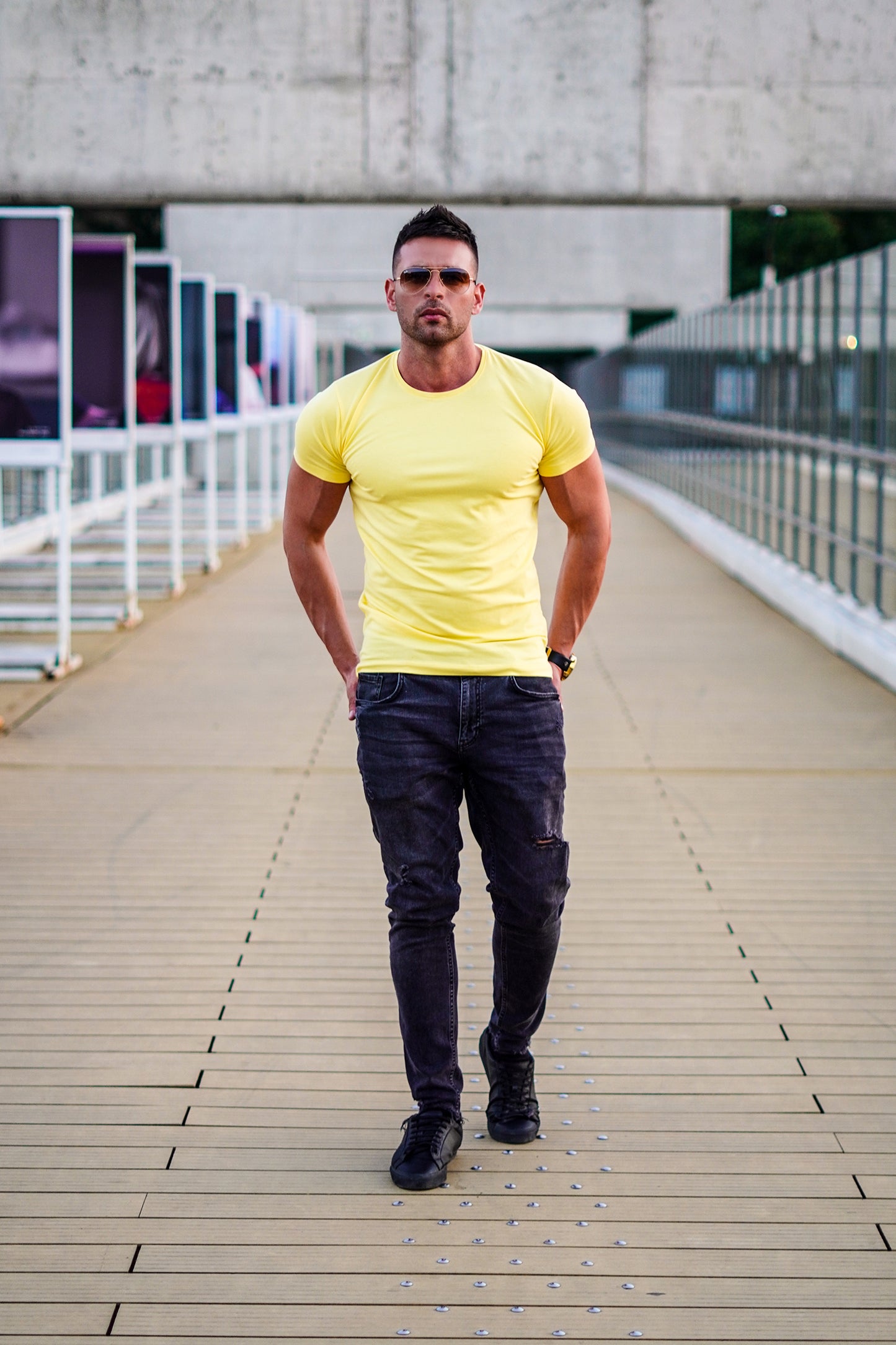 Men's Plain Yellow Crew Neck T-shirt