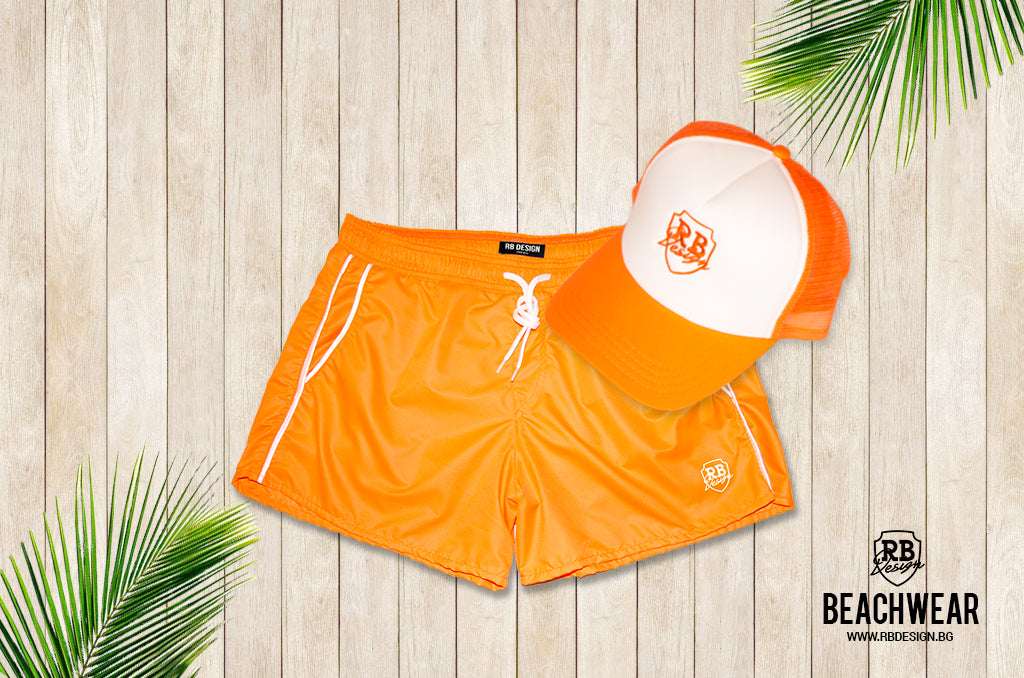 Bundle Mens Swimming Orange Shorts + Orange Hat BW01OSOH