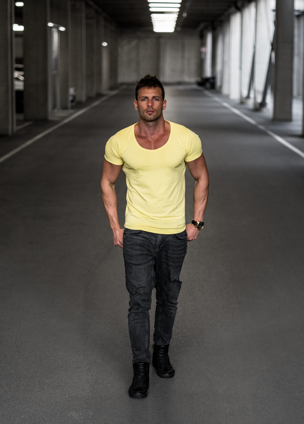 Men's Plain Yellow Scoop Neck T-shirt