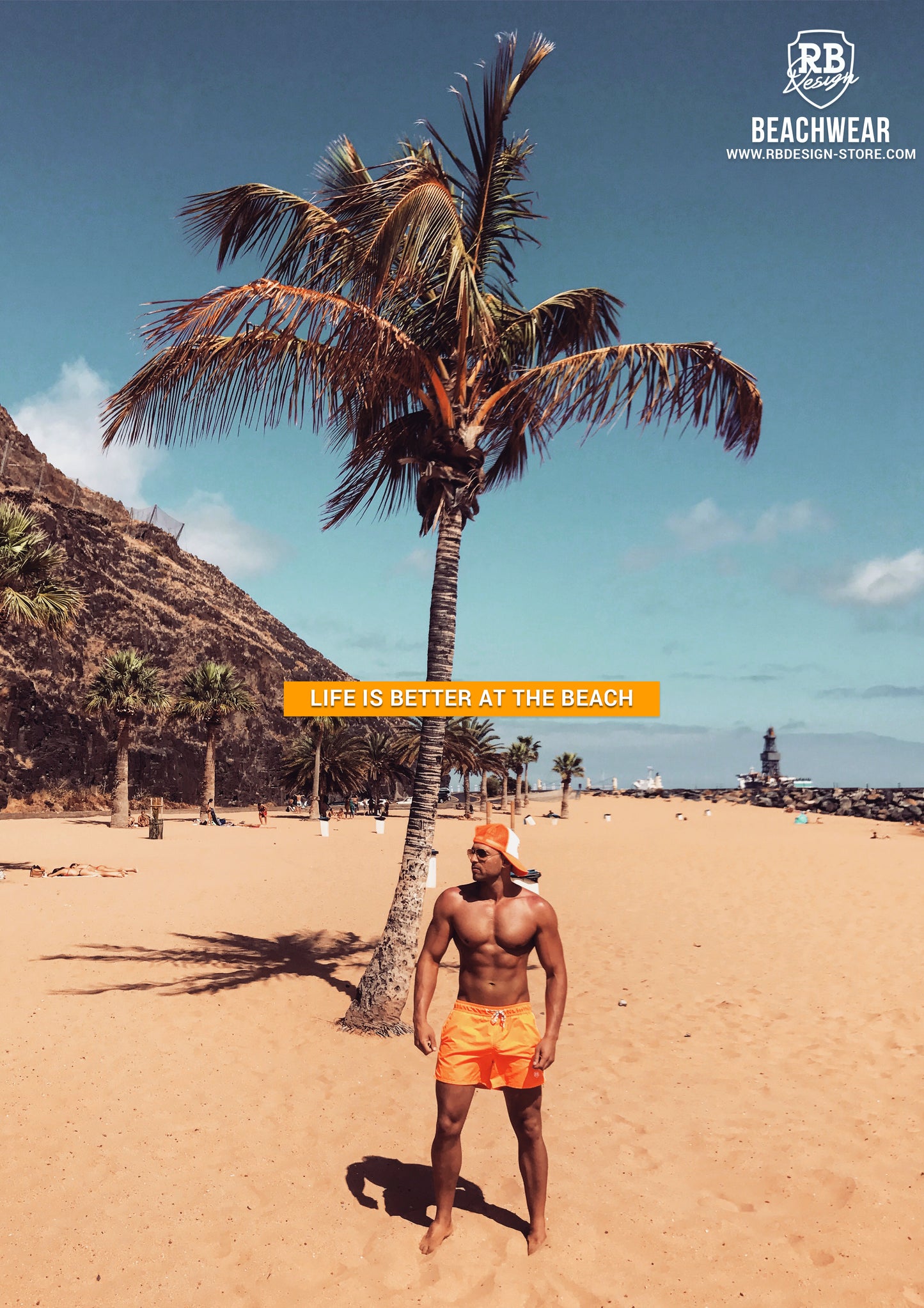 Bundle Mens Swimming Orange Shorts + Orange Hat BW01OSOH