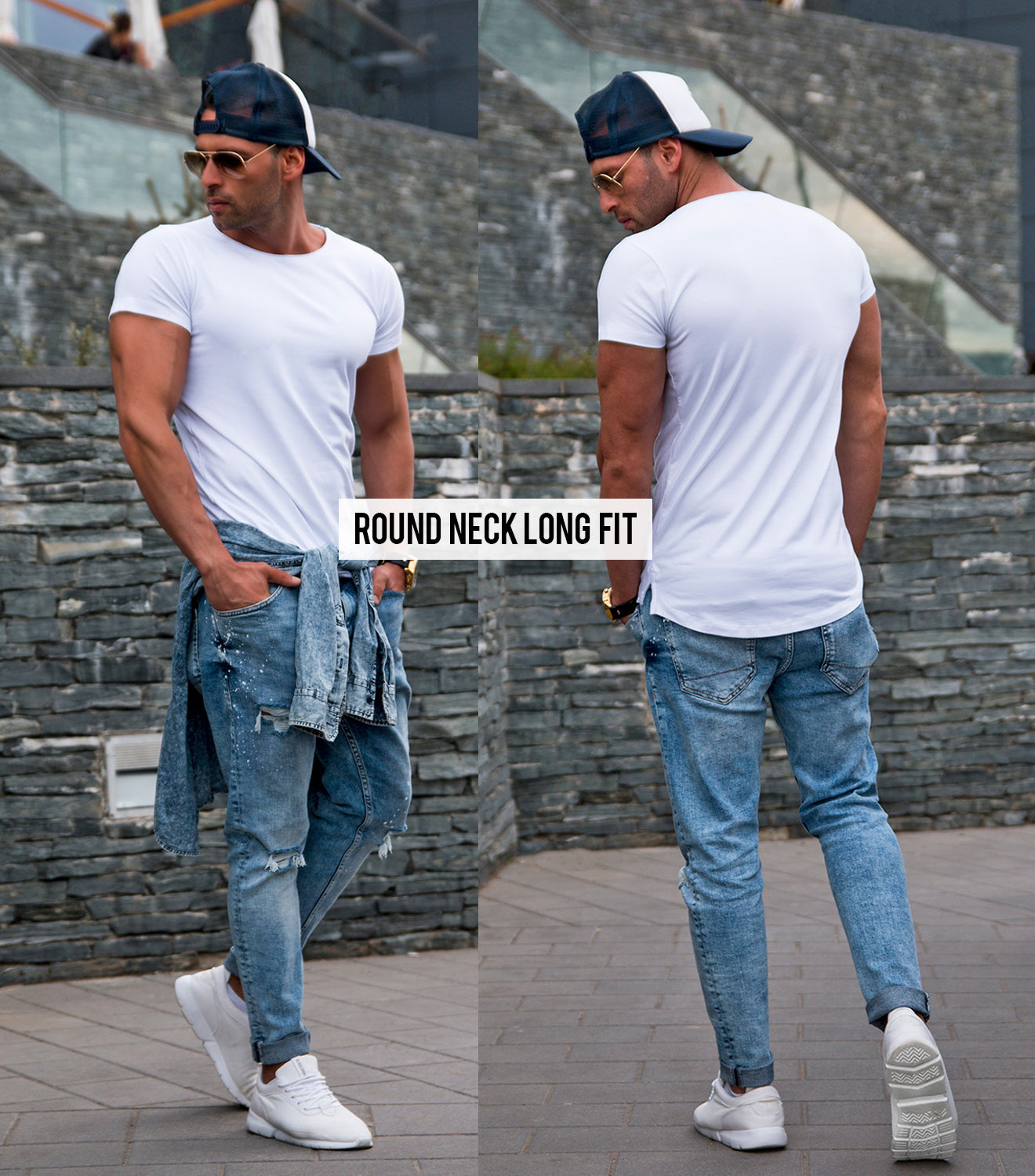 Men's Plain White Round Neck T-shirt - Long Fit Tee