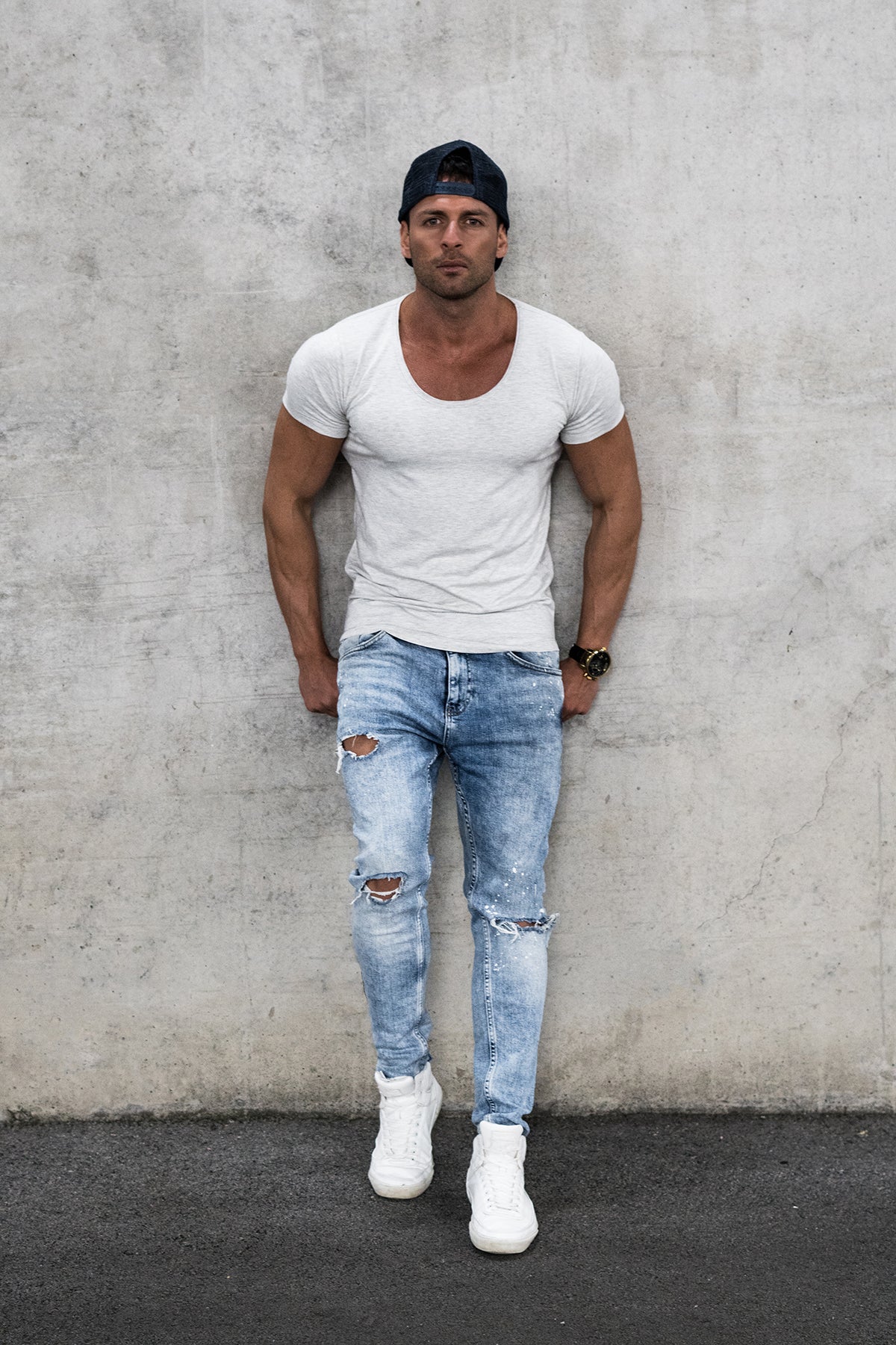 Bundle 3 Men’s Scoop Neck T-shirts - White, Ecru Melange and Black