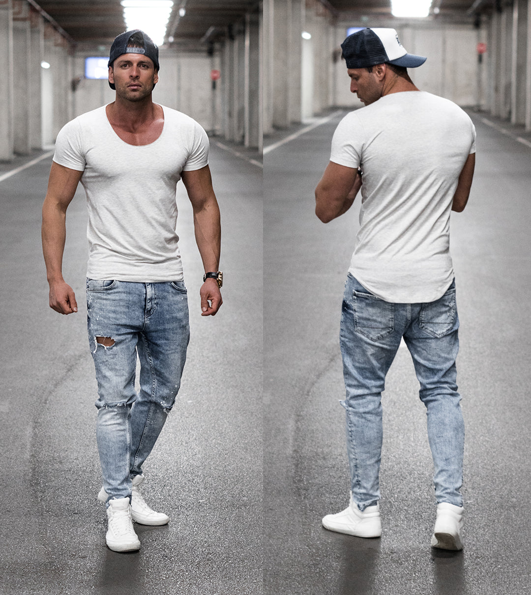 Bundle 3 Men’s Scoop Neck T-shirts - White, Ecru Melange and Black