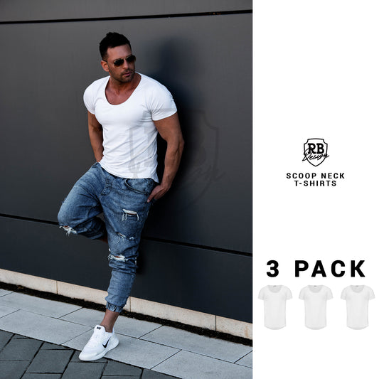 Men's Scoop Neck T-shirts White Muscle Fit 3pack