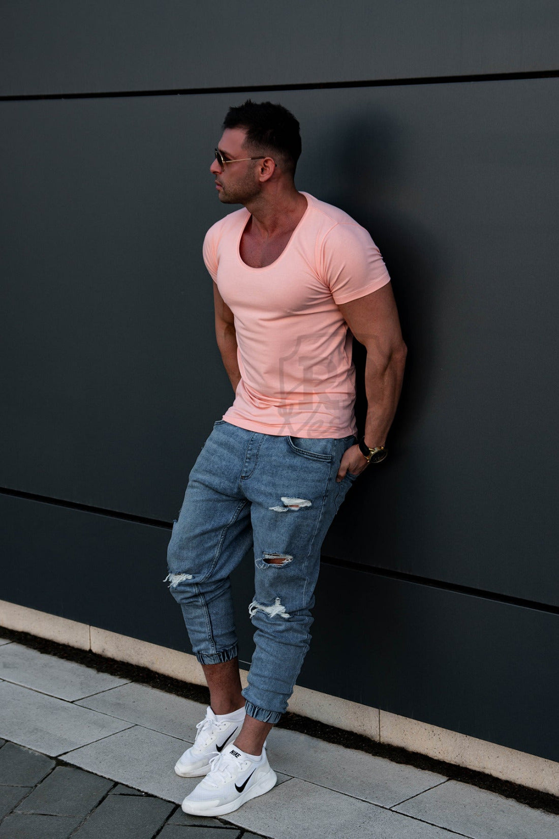 Plain_Peach_Pink_Scoop_neck_T-shirt_Slim_Fit_Trendy_Cloting_For_Men