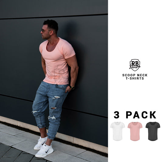 avatar picture - side view of Scoop Neck Men's T-shirts White Pink Black 