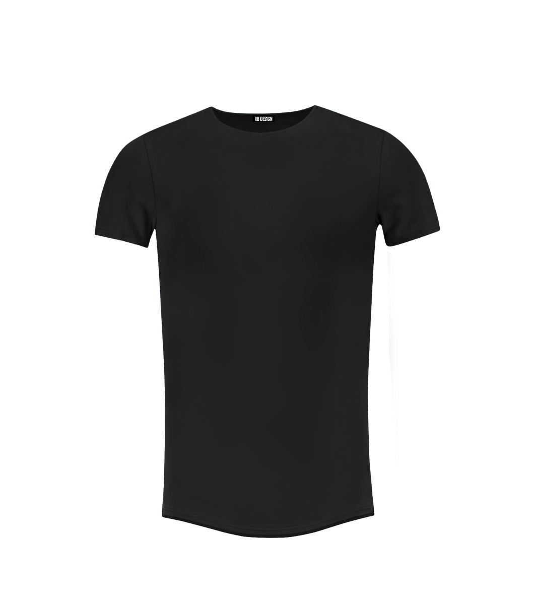 Men's Plain Black Round Neck T-shirt - Longline Tee – RB Design Store