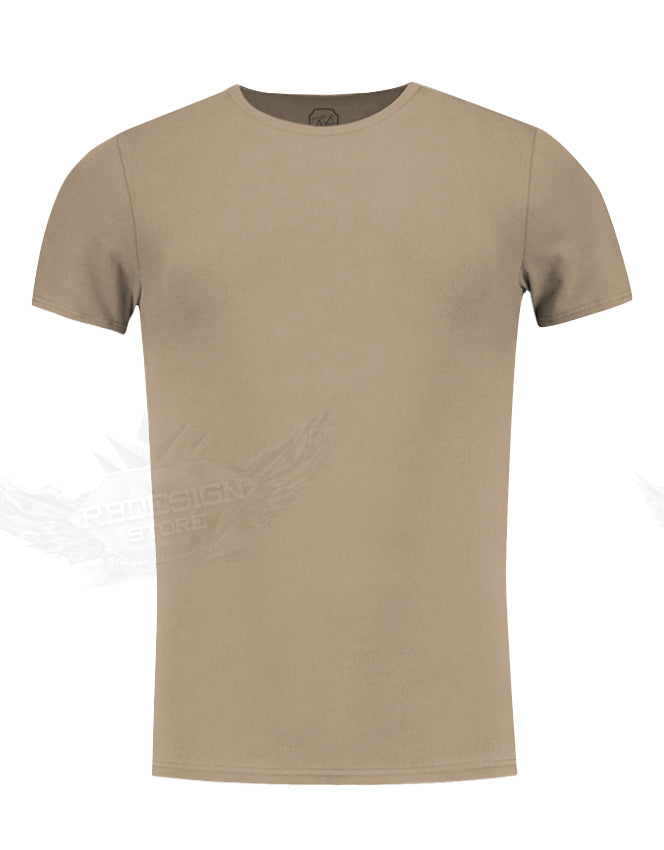 Men's Plain Beige Crew Neck T-shirt - Cappuccino