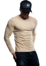 Plain Beige Crew Neck Long Sleeve T-shirt