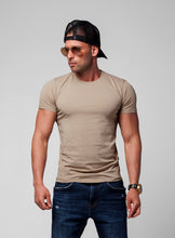 Men's Plain Beige Crew Neck T-shirt - Cappuccino