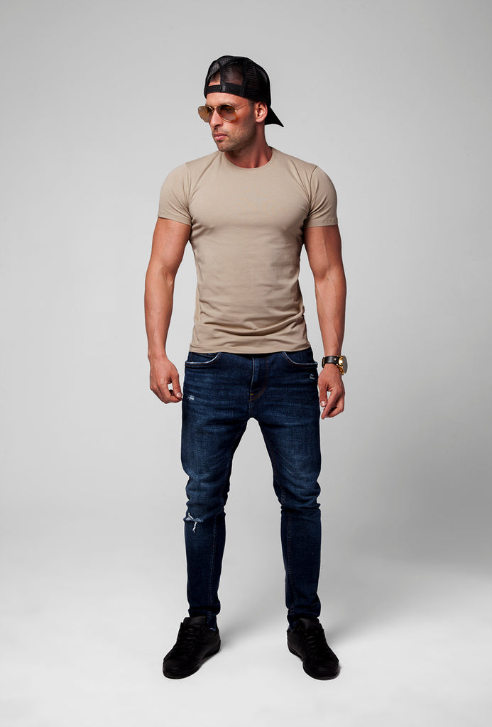 Men's Plain Beige Crew Neck T-shirt HIGH QUALITY slim fit tees online – RB  Design Store