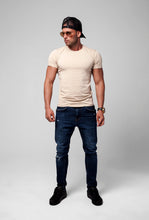 Men's Plain Light Beige Crew Neck T-shirt - Champagne