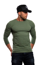 Plain Army Green Crew Neck Long Sleeve T-shirt / Khaki Color