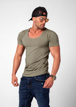 Men's Plain Army Green Scoop Neck T-shirt