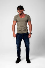 Men's Plain Army Green Scoop Neck T-shirt