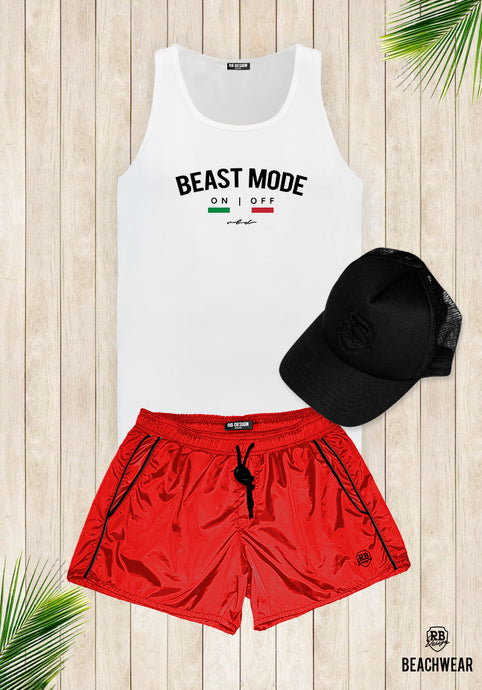 Bundle 3 - Red Beach Shorts + Black Hat + Tank Top MD930