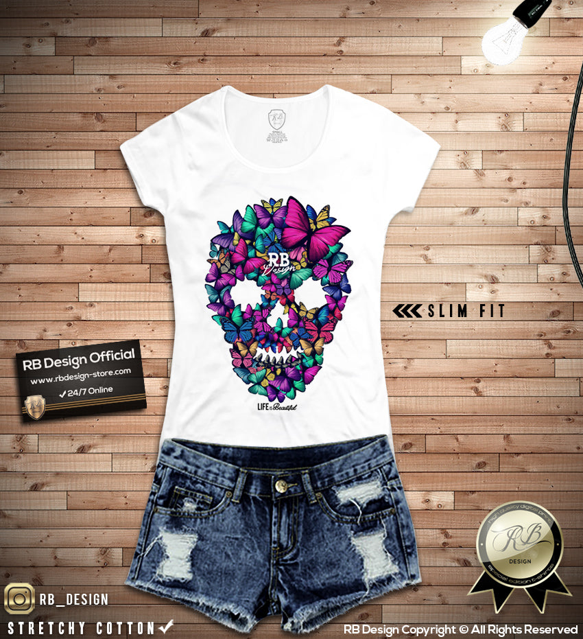 rb design butterflies skull t shirts