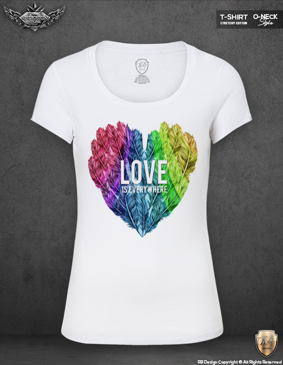 colorful feather heart womens t-shirt