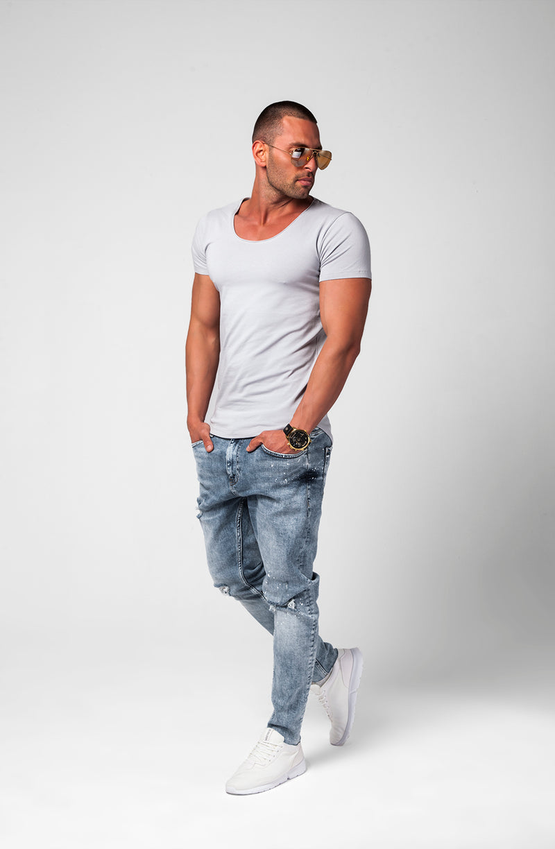 Men's Plain Gray Scoop Neck T-shirt HIGH QUALITY slim fit tees online ...