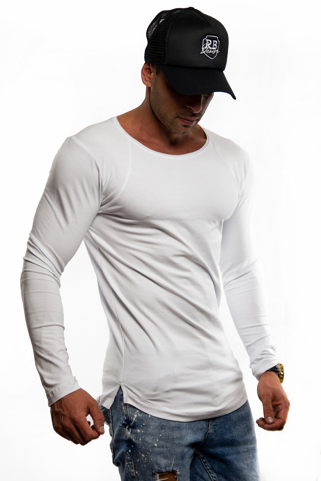Plain White Scoop Neck Long Sleeve T-shirt