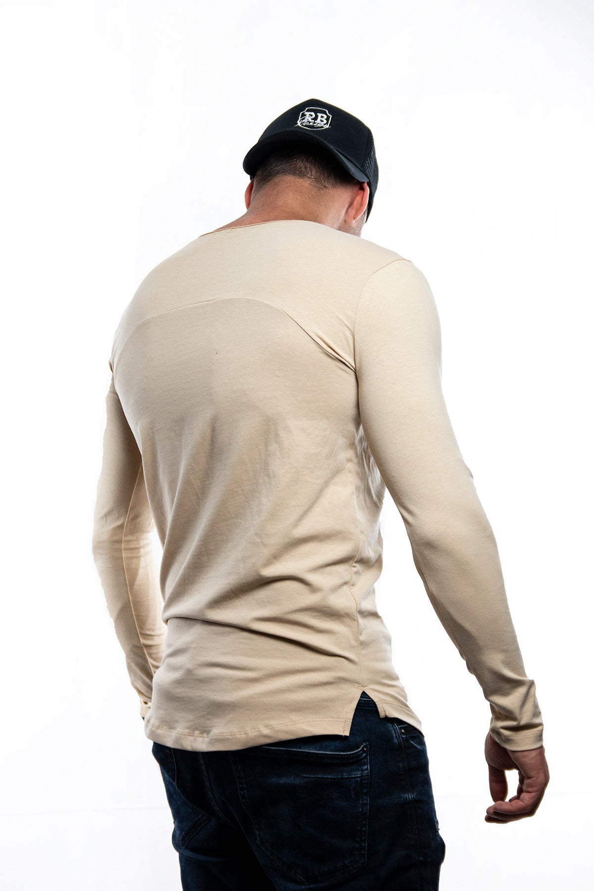 Plain Beige Scoop Neck Long Sleeve Shirt