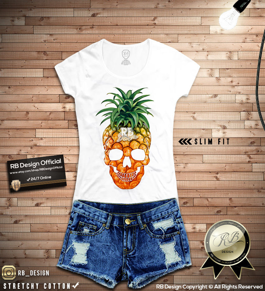 womens pineapple skull t-shirts