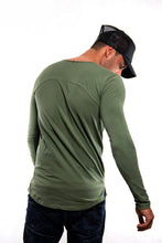 Plain Army Green Scoop Neck Long Sleeve T-shirt / Khaki Color