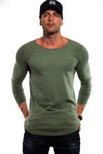 Plain Army Green Scoop Neck Long Sleeve T-shirt / Khaki Color
